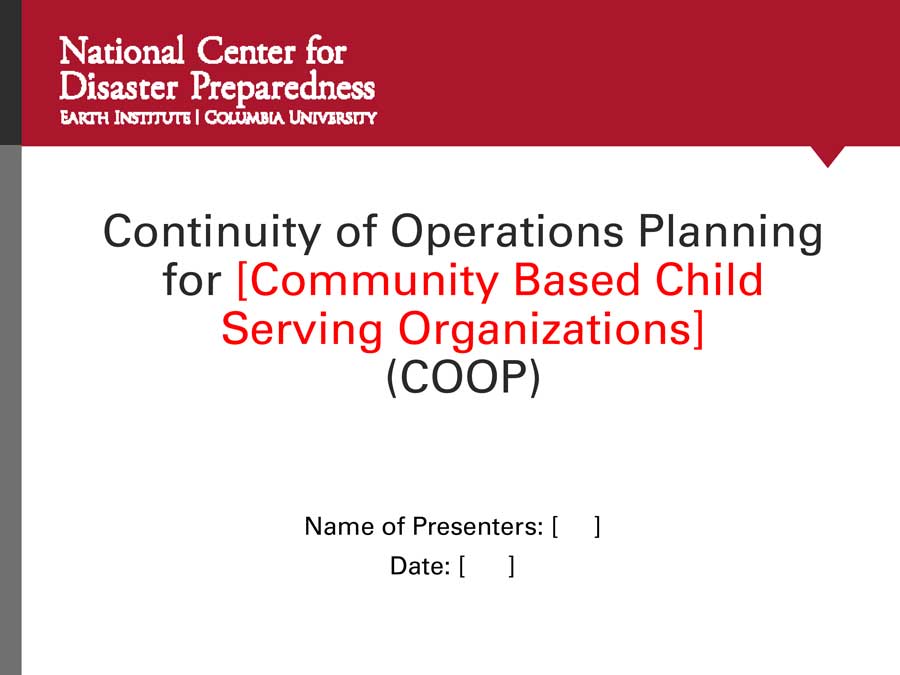 Continuity of Operations Plan (COOP) Training Presentation, Guide, & Plan Templates