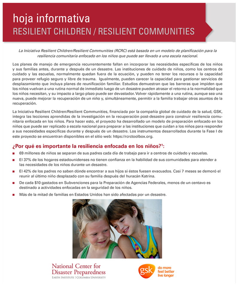 Resilient Children/Resilient Communities (RCRC) Hoja informativa 
