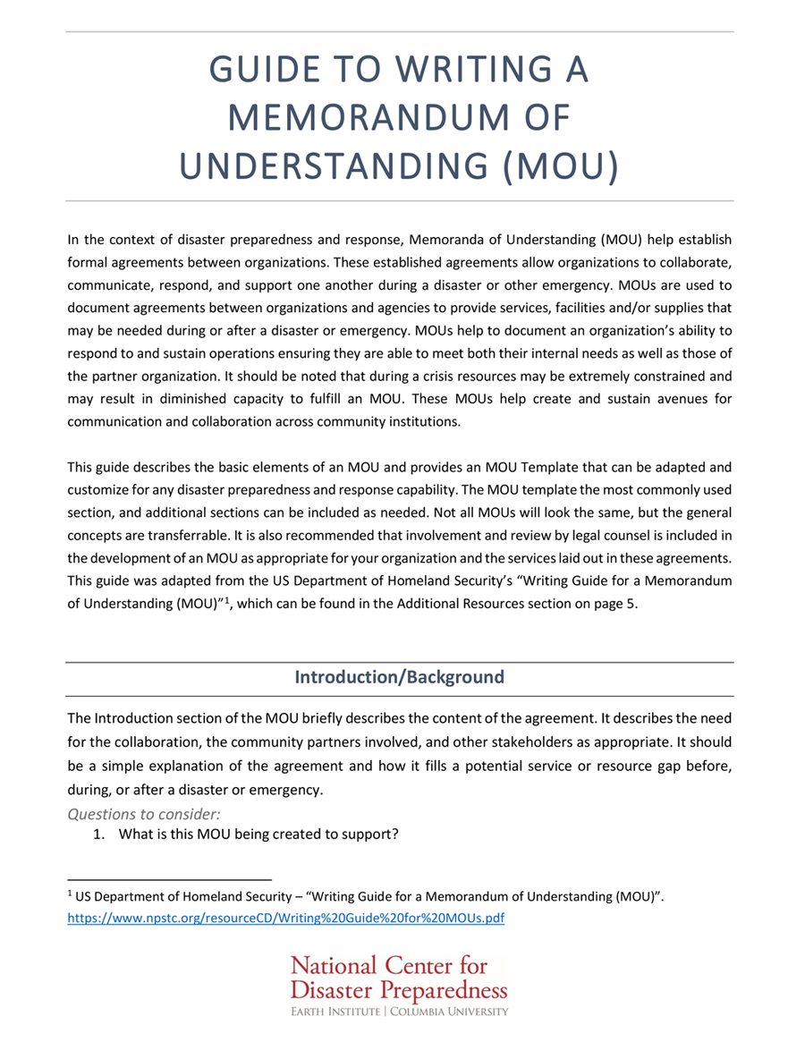Guide to Writing a Memorandum of Understanding (MOU)